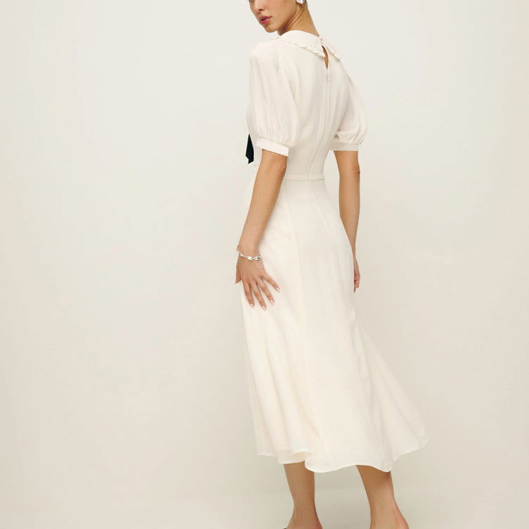 Doll Collar French Dress High Sense Anti Aging Elegant Slim Fit Midi A Line Dress