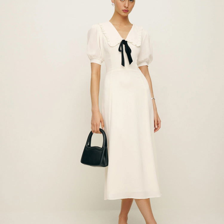 Doll Collar French Dress High Sense Anti Aging Elegant Slim Fit Midi A Line Dress