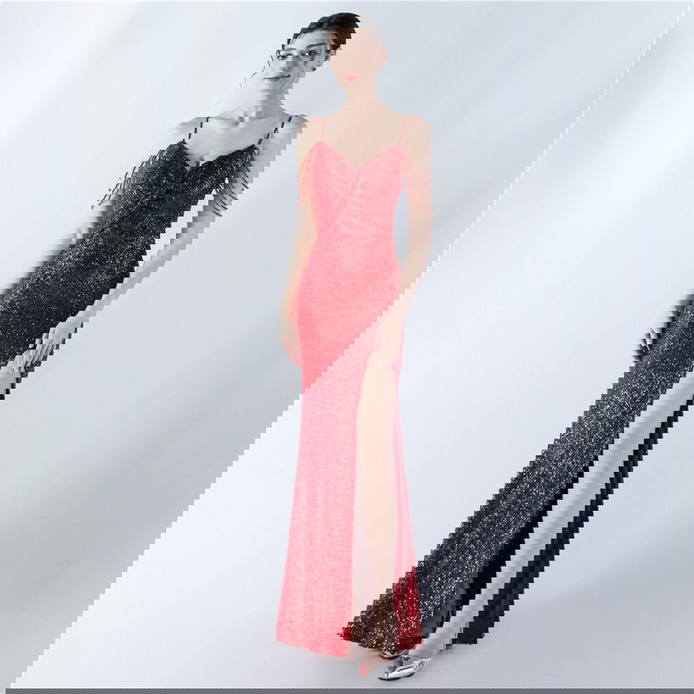 Dress Encryption Sequin Craft Beaded Sling High Fork Evening Dress