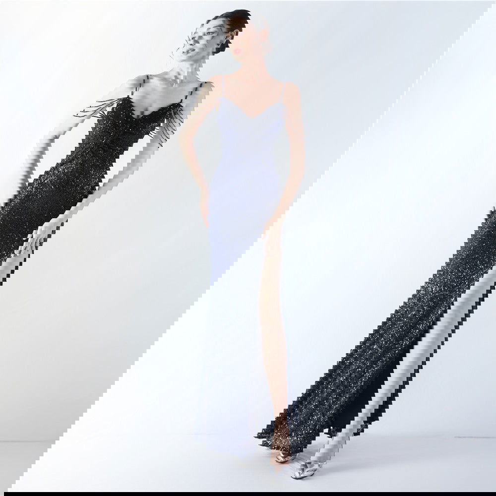Dress Encryption Sequin Craft Beaded Sling High Fork Evening Dress