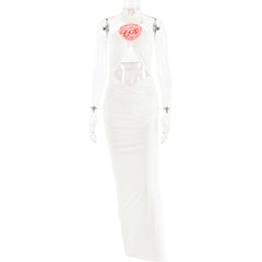 Dress Floral Stitched Backless Halter Strap Hip