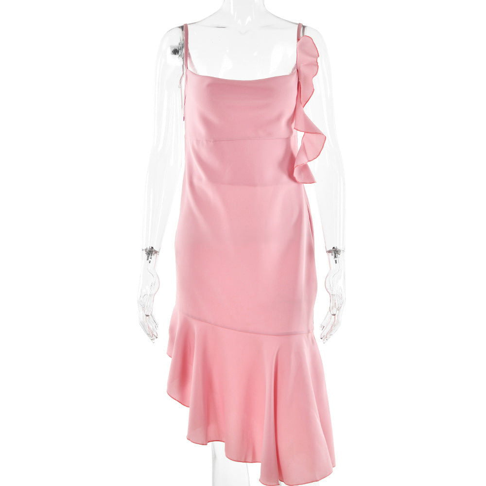 Dress Patchwork Backless Slim Fit Hip Spaghetti Straps Dress