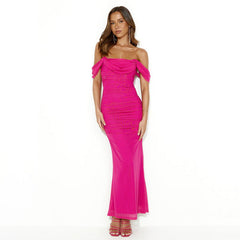 Dress Slim Fit Backless off-Neck Mesh Stitching Hip Dress