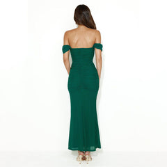 Dress Slim Fit Backless off-Neck Mesh Stitching Hip Dress