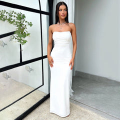 Dress Tube Top Backless Lace up Pleated Dress Slim Fit Dress