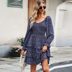 Dress Vacation Casual Floral V neck Long Sleeve