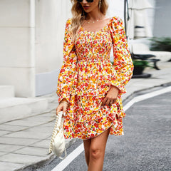 Dress Vacation Casual Floral V neck Long Sleeve