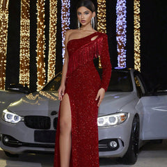 Dress Sequined Tassel Backless Evening Dress