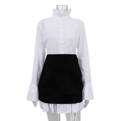Early French Design StUp Collar Flared Sleeves Detachable Girdle Elegant