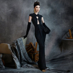 Elegant Long Mesh Dress Dinner Party Retro
