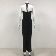 Exquisite Rhinestone Halter Slim Fit Bandage Split Dress Socialite Dinner Catwalk Dress