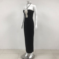 Exquisite Rhinestone Halter Slim Fit Bandage Split Dress Socialite Dinner Catwalk Dress
