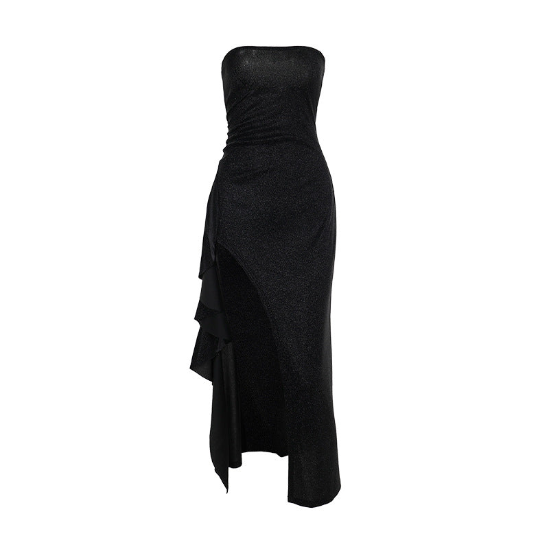 Fall Socialite Elegant Slim Fit Shiny Tube Top Split