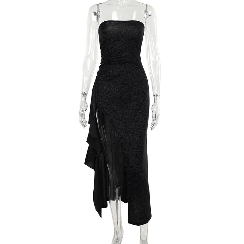 Fall Socialite Elegant Slim Fit Shiny Tube Top Split