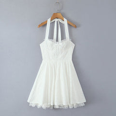 Vestido con tirantes y cuello halter de encaje sencillo de FallFresh