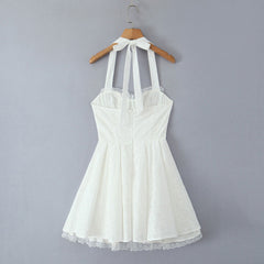Vestido con tirantes y cuello halter de encaje sencillo de FallFresh