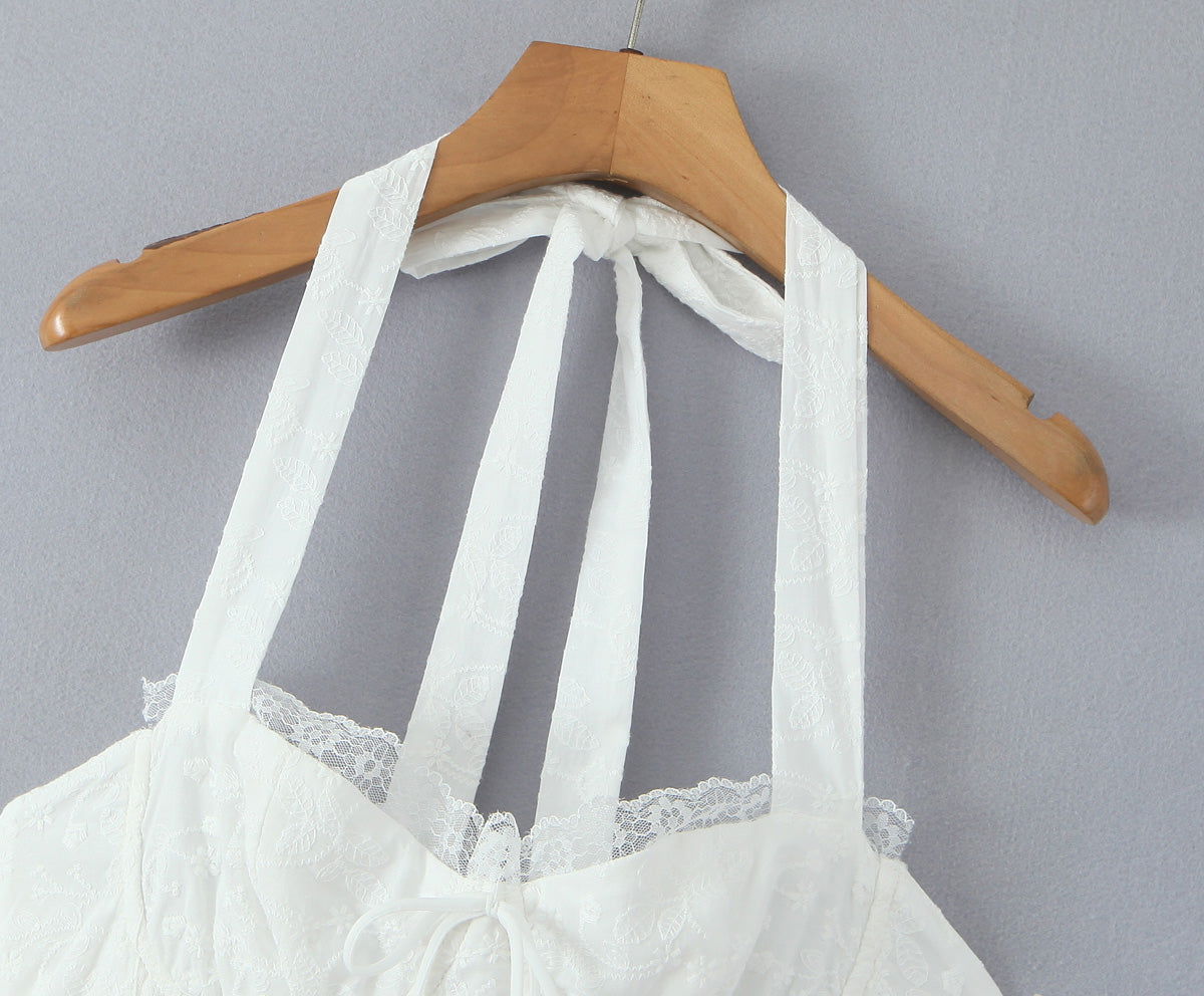 Vestido con tirantes y cuello halter de encaje sencillo de FallFresh