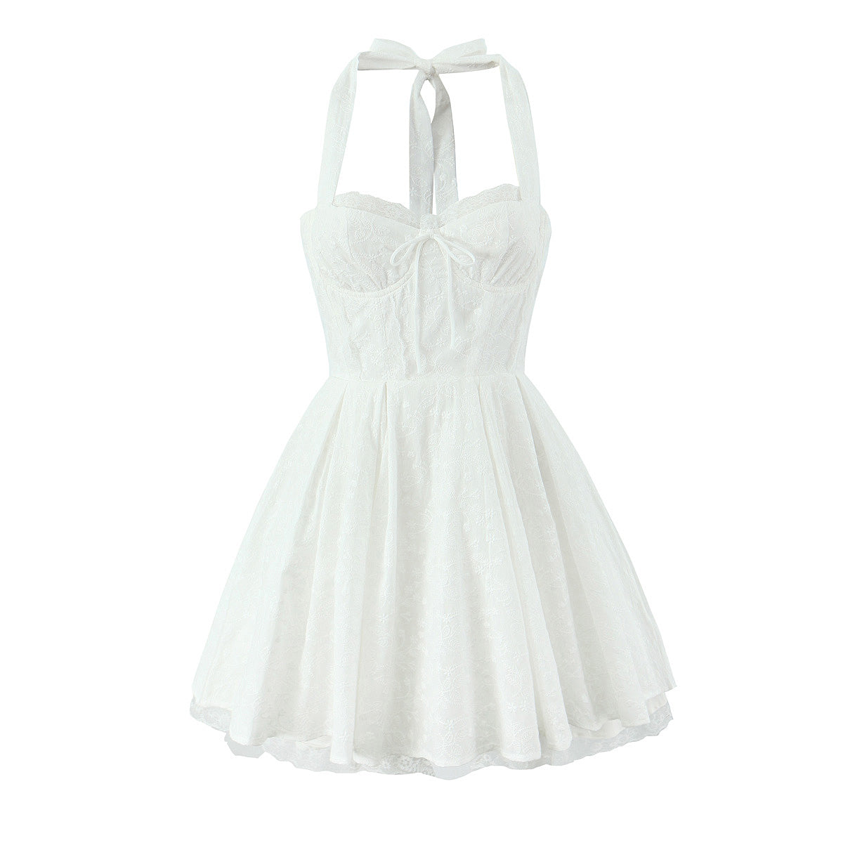 Vestido con tirantes y cuello halter de encaje sencillo de FallFresh