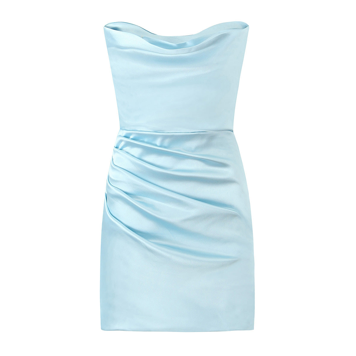 Fall French Vintage Crumpled Slim Silk Satin Texture Tube Top Dress Short Evening Dress