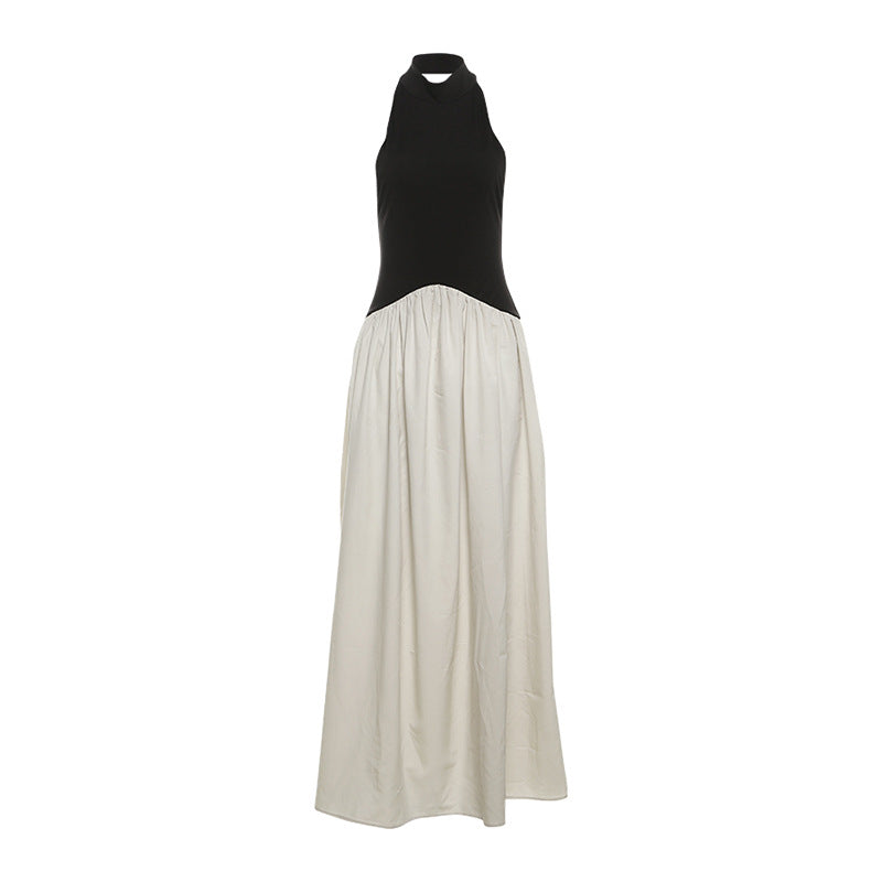 Vestido de otoño holgado, sin espalda, con costuras, plisado y ajustado