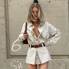 Fall Personality Street Button Faux Pocket Long Sleeve Shirt Dress