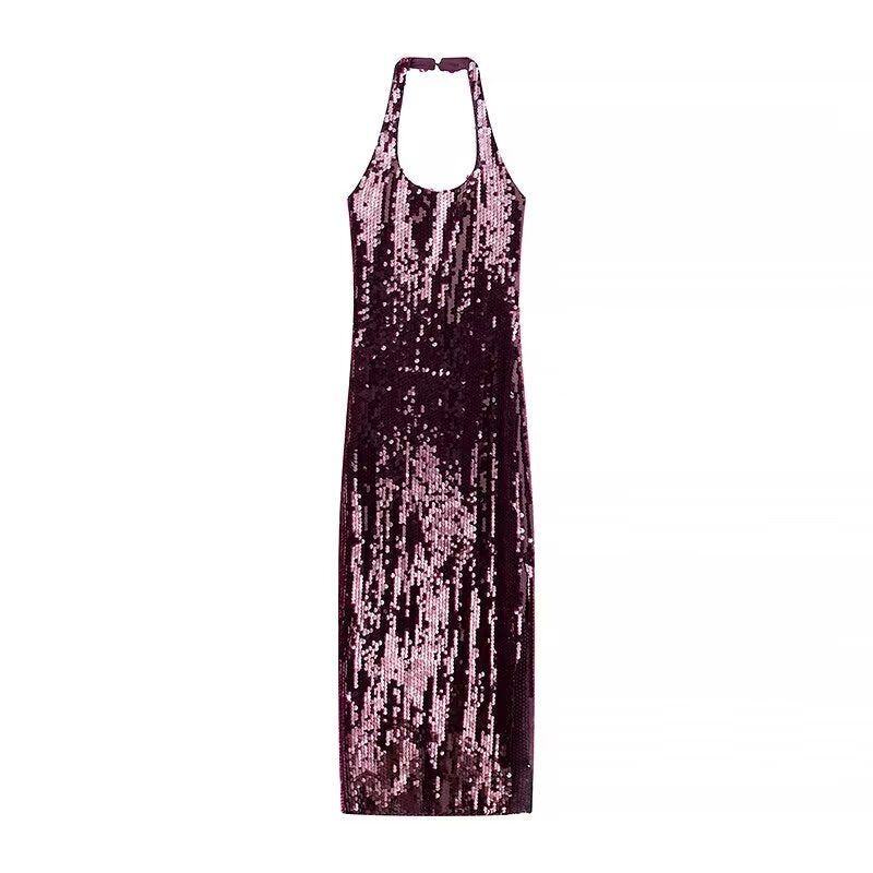Vestido halter ajustado, sencillo y de otoño