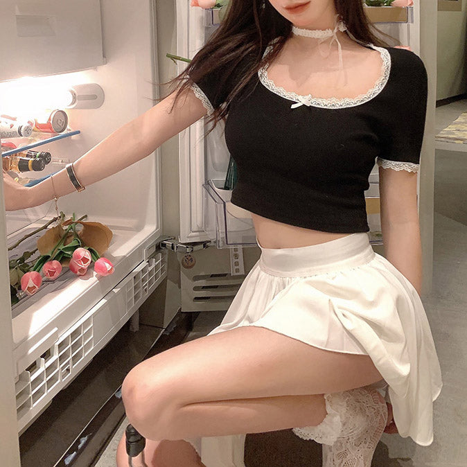 Französisches Dienstmädchen-Crop-Top
