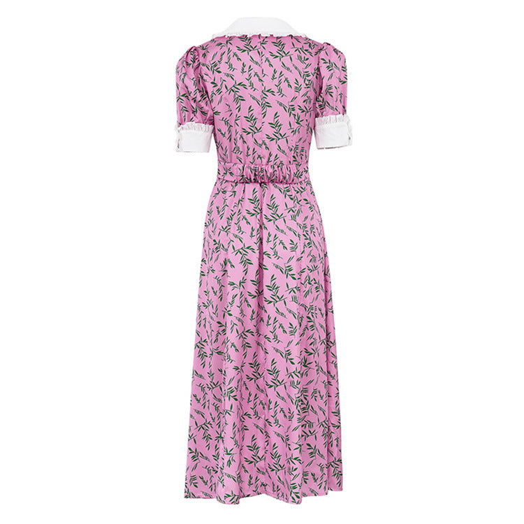 French Design Dress Short Sleeve Doll Collar GracefulMaxi Dress