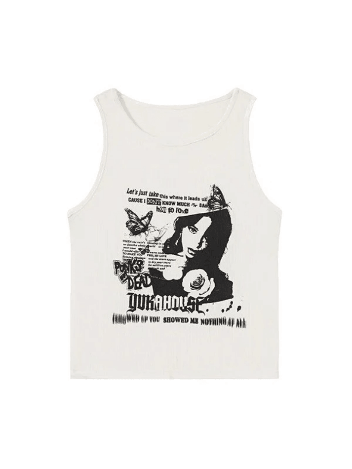 Gothic Punk Printed Rib Crop Tank Top