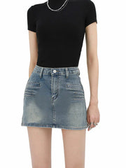 Grunge Fake Pocket Denim Minirock