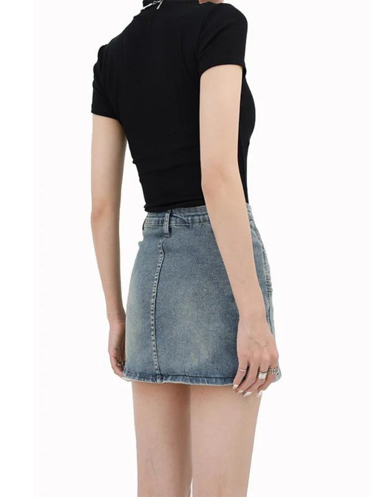 Grunge Fake Pocket Denim Minirock