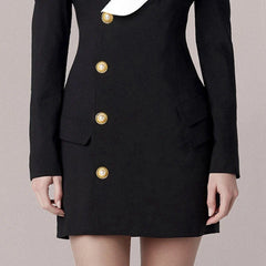Notched Black White Patchwork Mini Dress