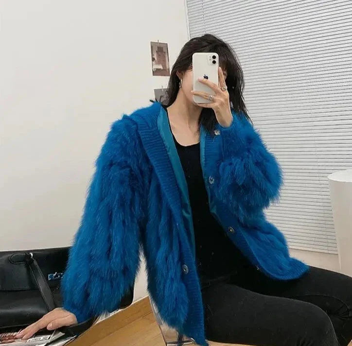 Women Thick Fur Knitted Hoodies