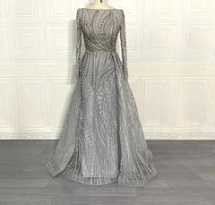 Mermaid Lace Boat Neck Crystal Handmade Asymmetrical Cape Gown