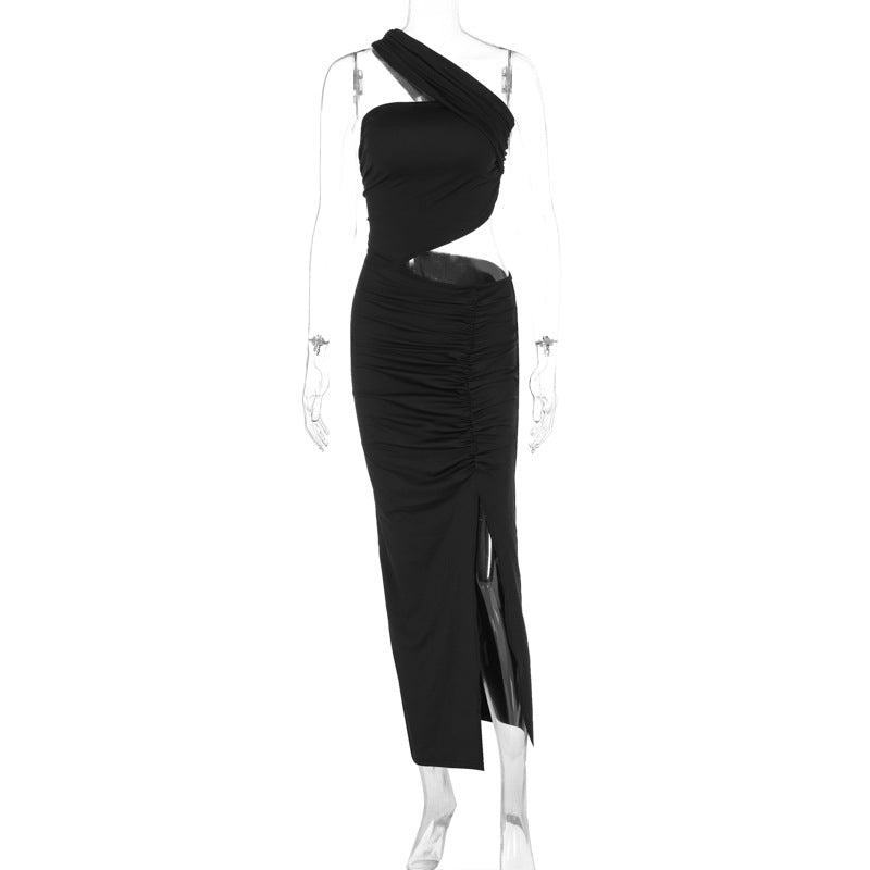 Halter Cropped Slit Irregular Asymmetric Dress