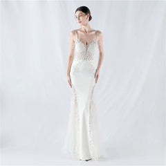 Heavy Embroidery Drilling Boning Corset Vest Lace Beaded High Fork Evening Dress