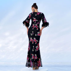 Vestido de cóctel de noche de alta gama con lentejuelas, manga corta y escote en V, vestido de dama de honor