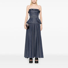 High Grade Denim Ruffled Design Elegant Big Hem Tube Top