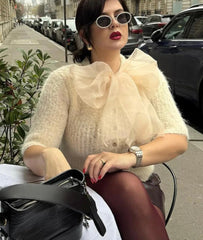 Women's Bow-Decorated O-Neck  Cardigan