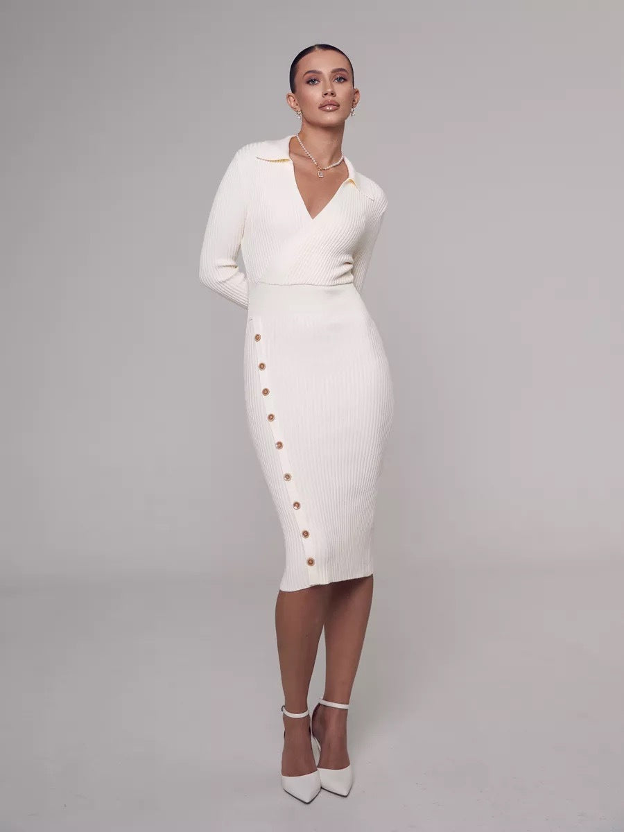 Inner Wear Sweater Knitted Dress  Elegant Polo Collar Hip for