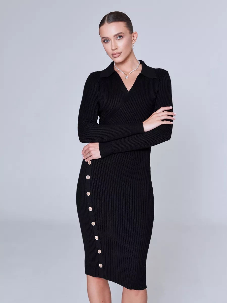 Inner Wear Sweater Knitted Dress  Elegant Polo Collar Hip for