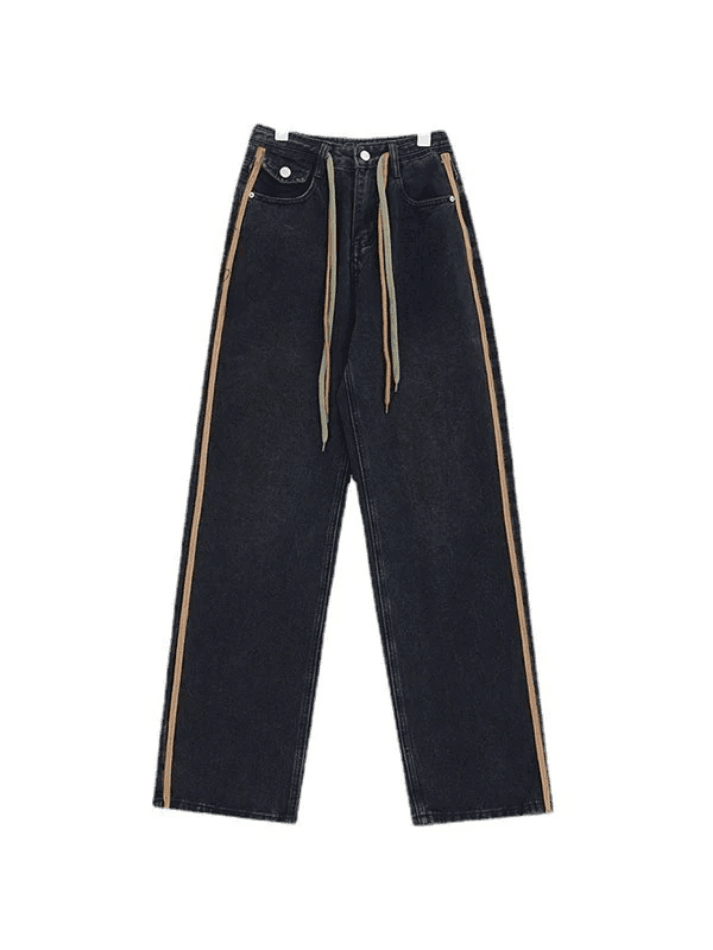 Boyfriend jeans with drawstring and side stripes