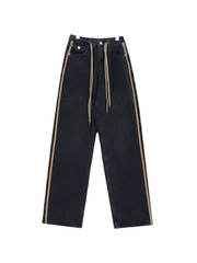 Boyfriend jeans with drawstring and side stripes