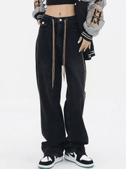 Boyfriend jeans with drawstring and side stripes