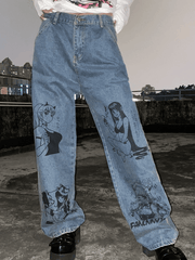 Graffiti-print boyfriend jeans