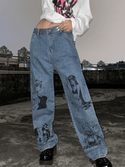 Graffiti-print boyfriend jeans