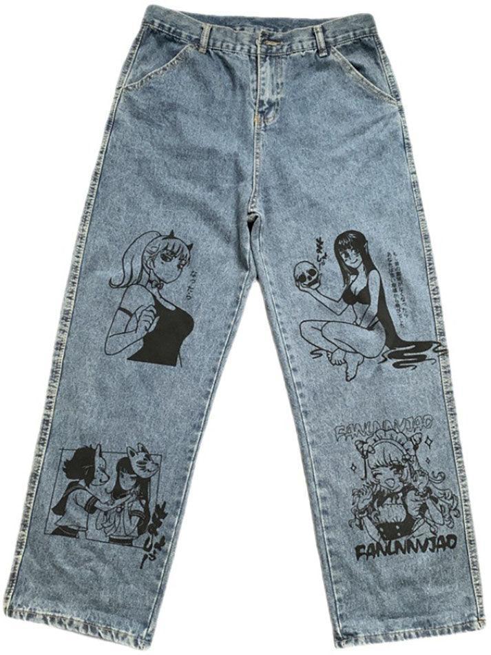 Graffiti-print boyfriend jeans