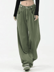 Buttoned green baggy boyfriend jeans