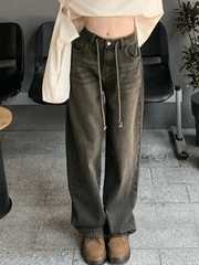 Vintage baggy boyfriend jeans with tie straps