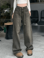 Vintage baggy boyfriend jeans with tie straps